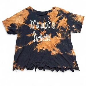 Y2K Bleached Tie Dye Croptop “Its Not a trick” Size Large